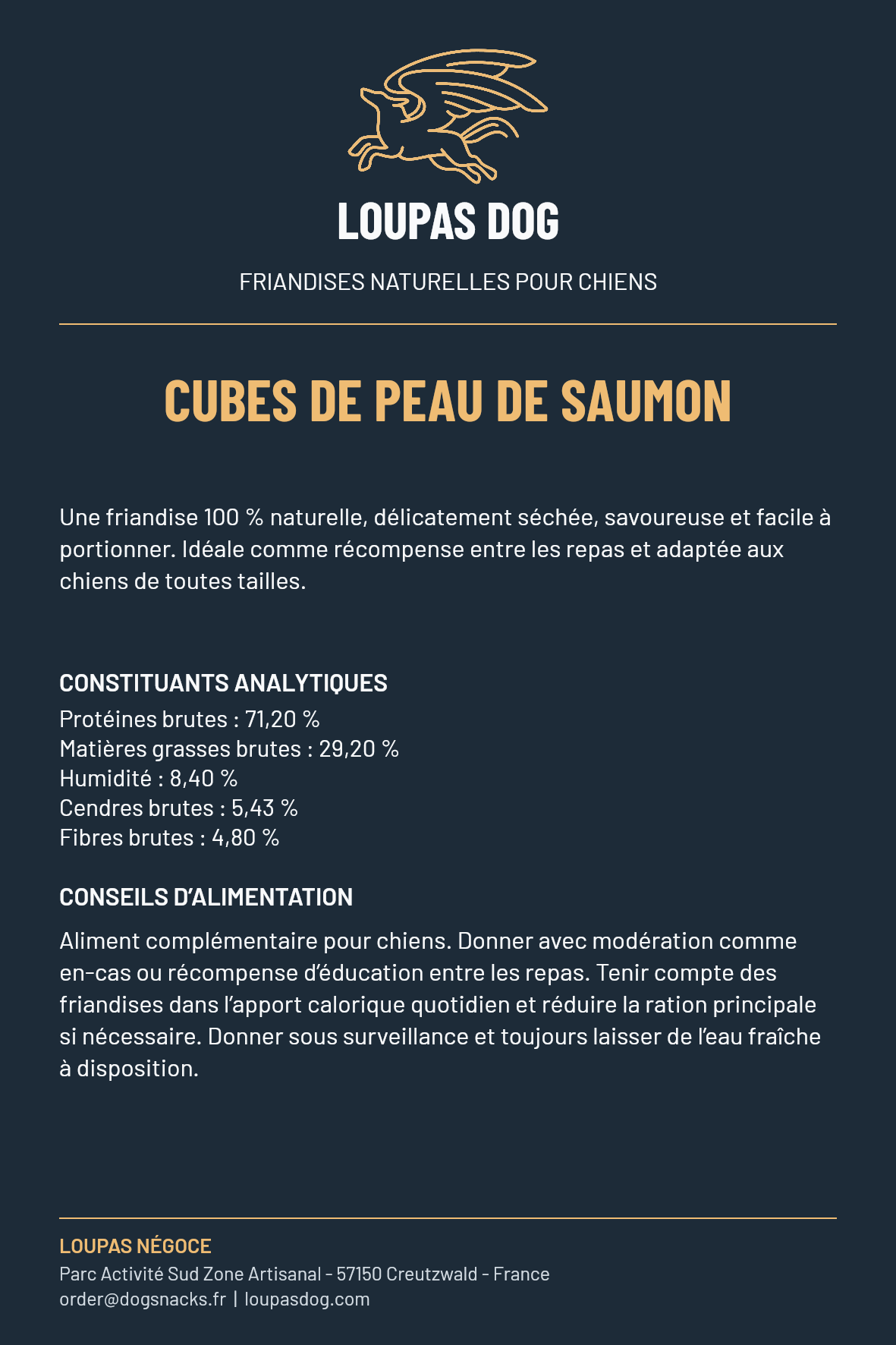 Étiquette LOUPAS DOG - Cubes de peau de saumon