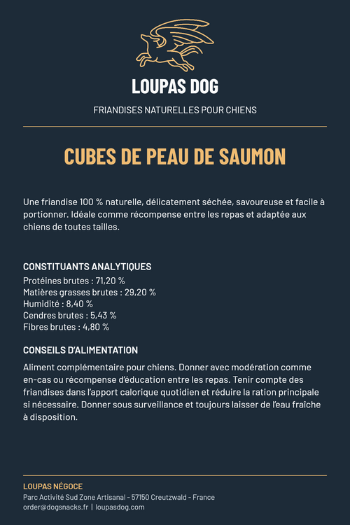 Étiquette LOUPAS DOG - Cubes de peau de saumon