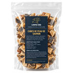 Visuel de présentation - Cubes de peau de saumon dans un sachet transparent LOUPAS DOG