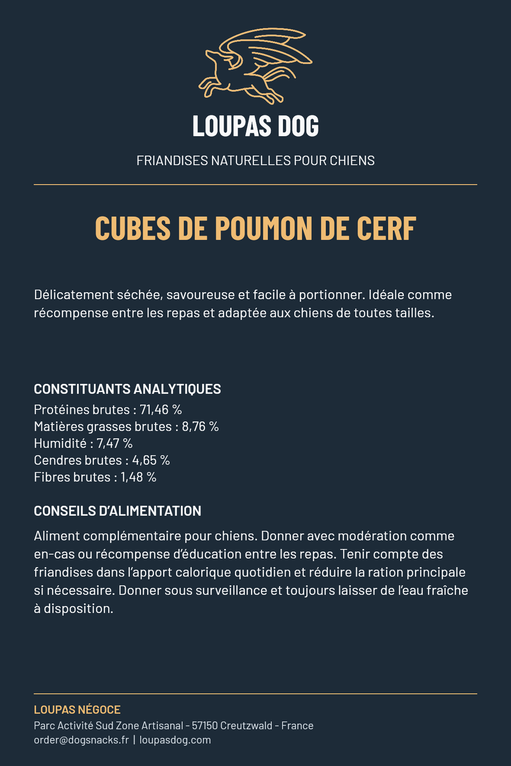 Étiquette LOUPAS DOG - Cubes de poumon de cerf
