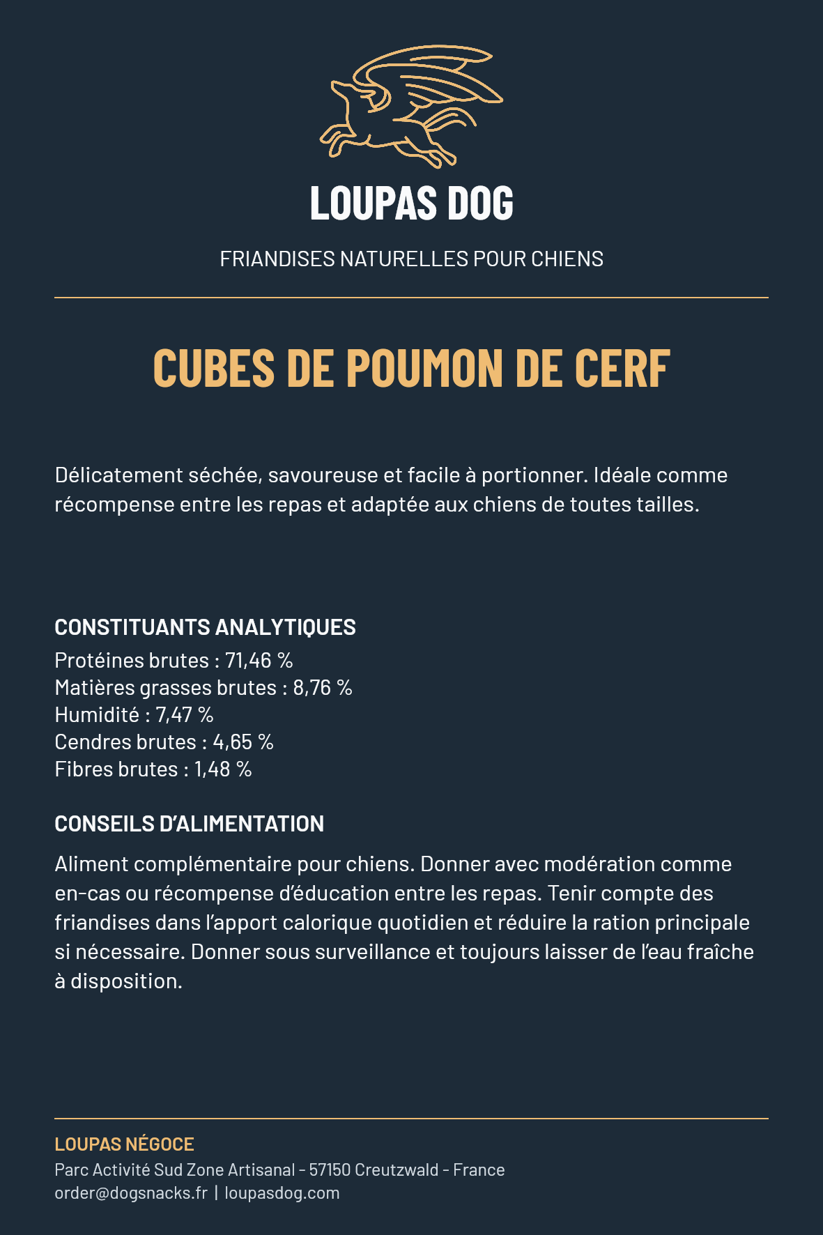 Étiquette LOUPAS DOG - Cubes de poumon de cerf