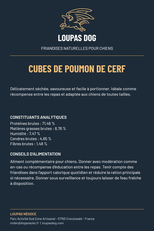 Étiquette LOUPAS DOG - Cubes de poumon de cerf
