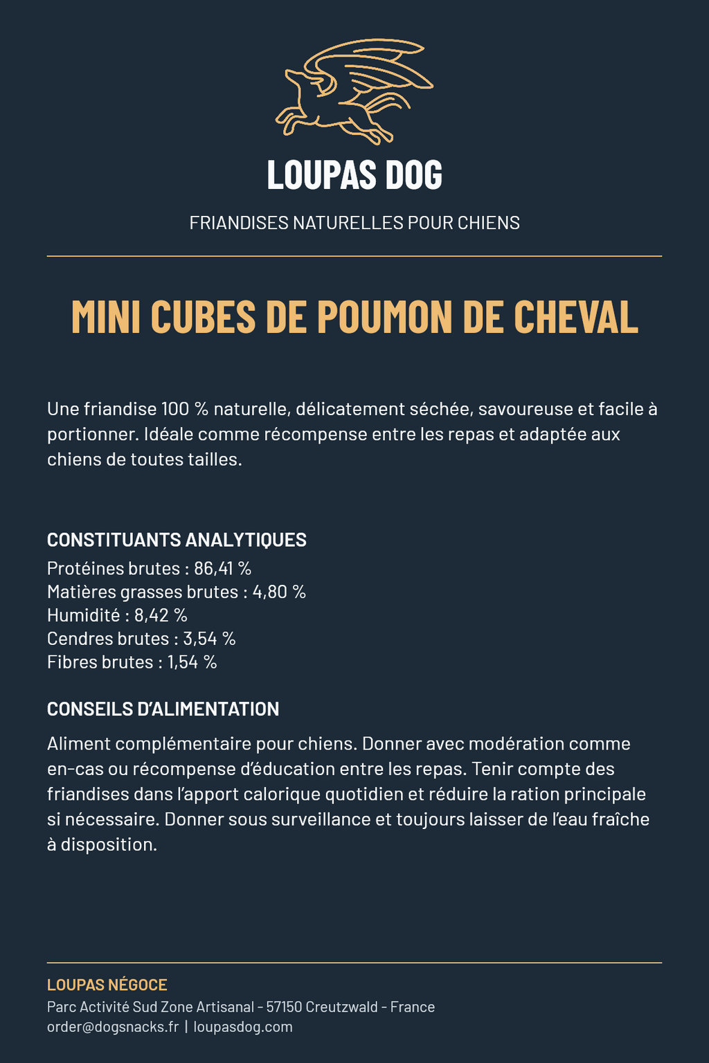 Étiquette LOUPAS DOG - Mini cubes de poumon de cheval
