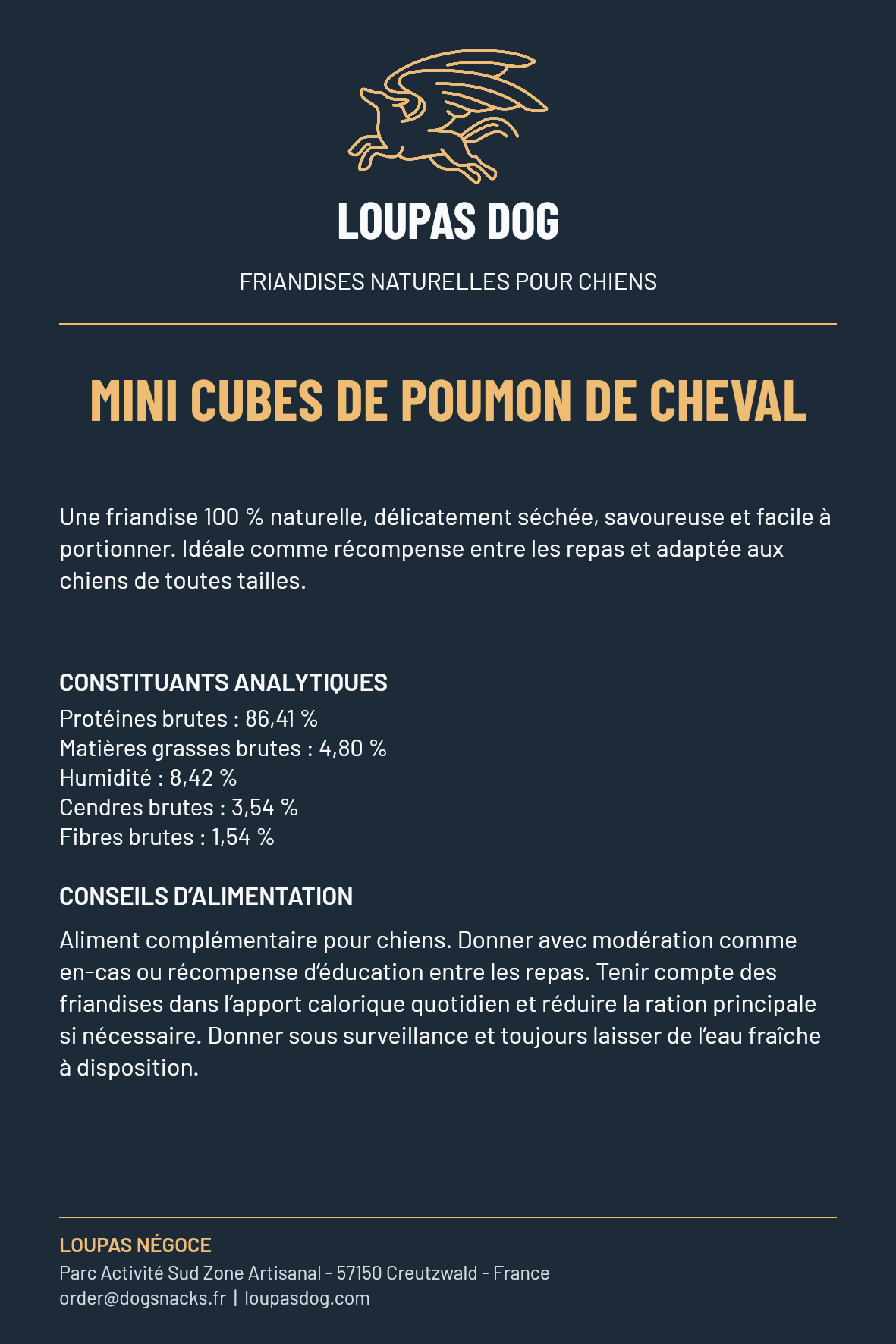 Étiquette LOUPAS DOG - Mini cubes de poumon de cheval