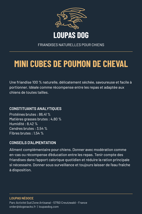 Étiquette LOUPAS DOG - Mini cubes de poumon de cheval
