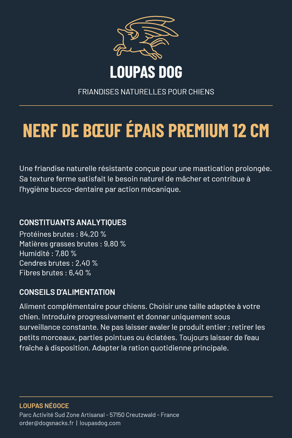 Étiquette LOUPAS DOG - Nerf de bœuf épais premium 12 cm