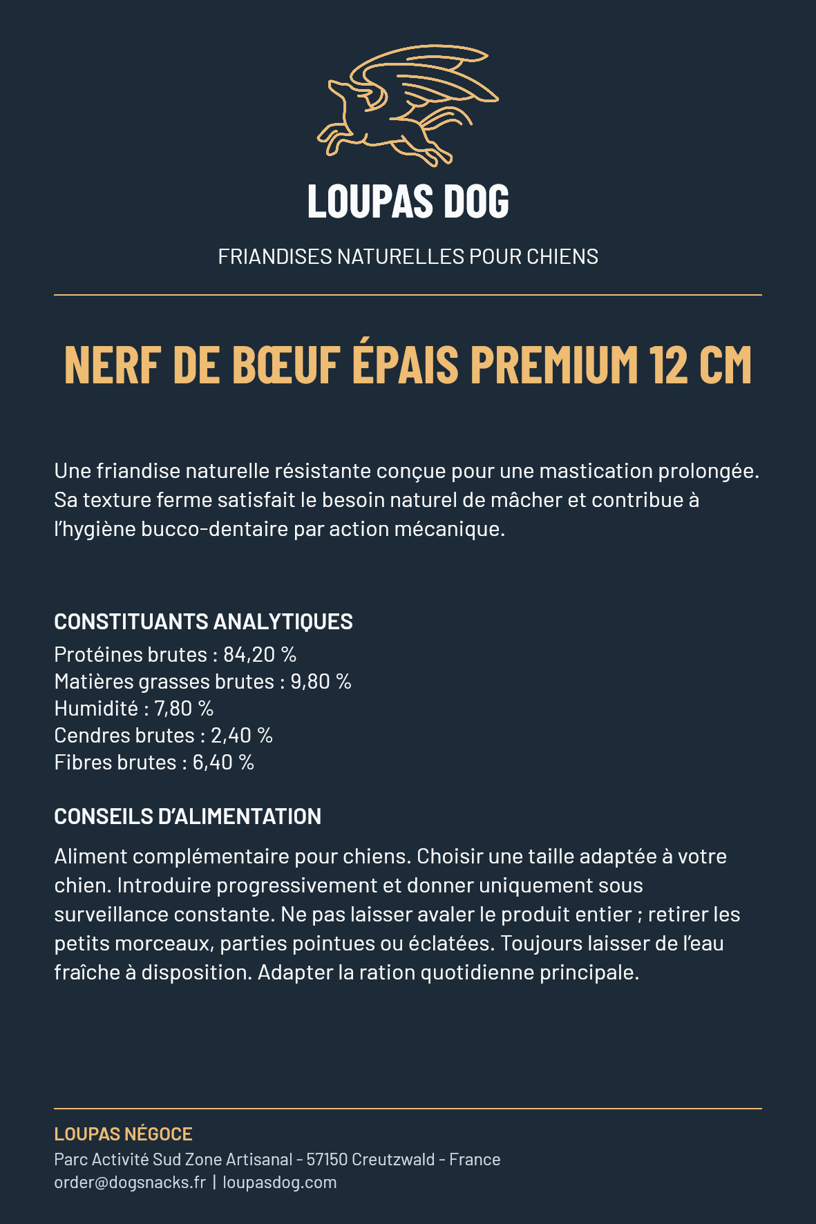 Étiquette LOUPAS DOG - Nerf de bœuf épais premium 12 cm
