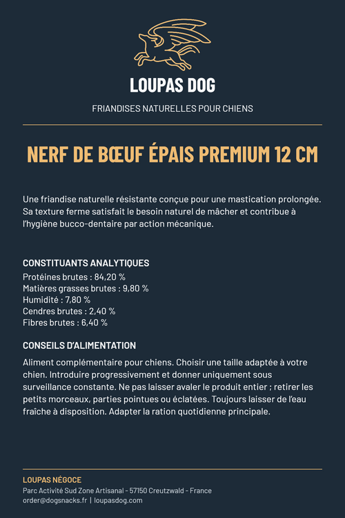 Étiquette LOUPAS DOG - Nerf de bœuf épais premium 12 cm