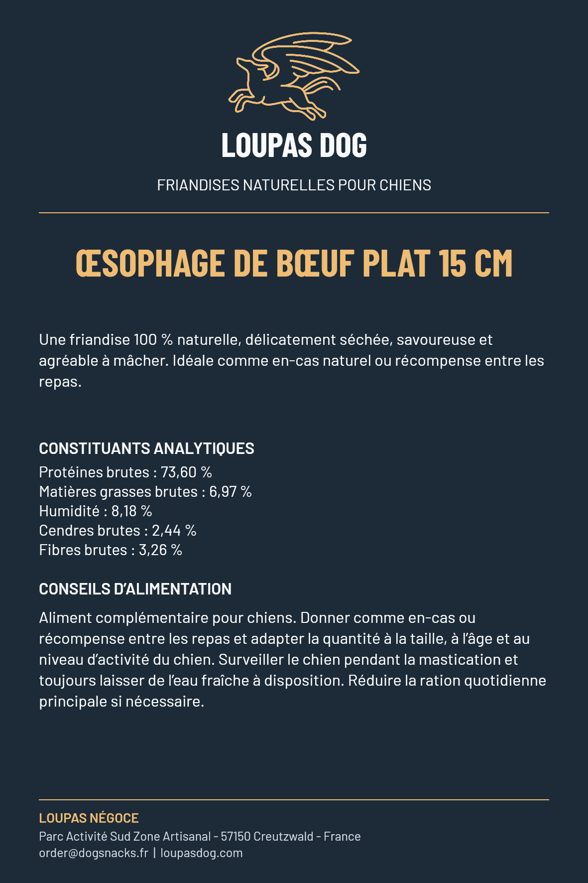 Étiquette LOUPAS DOG - Œsophage de bœuf plat 15 cm