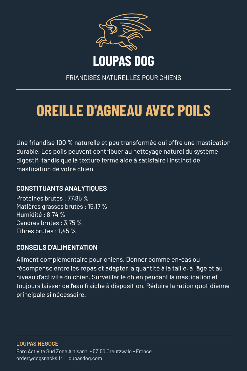 Étiquette LOUPAS DOG - Oreille d'agneau avec poils