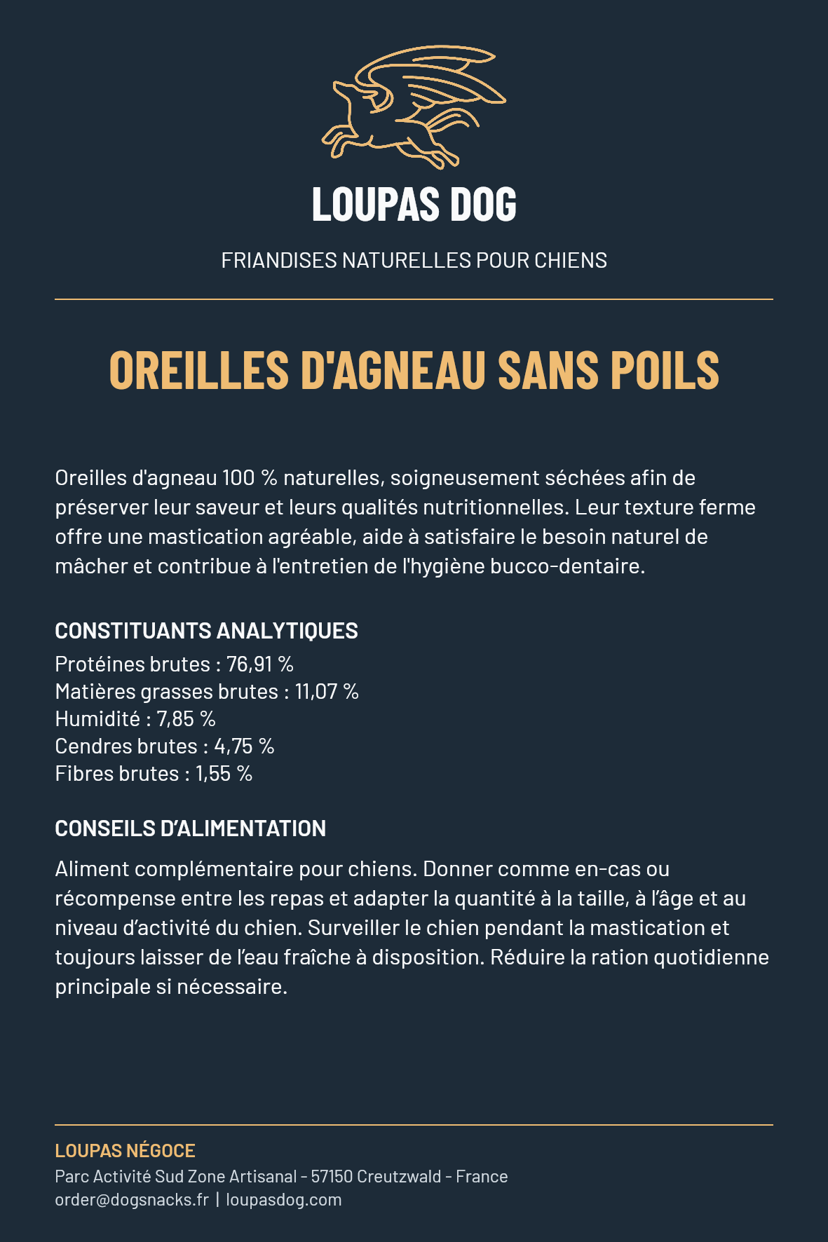 Étiquette LOUPAS DOG - Oreilles d'Agneau sans poils