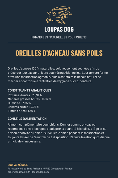 Étiquette LOUPAS DOG - Oreilles d'Agneau sans poils