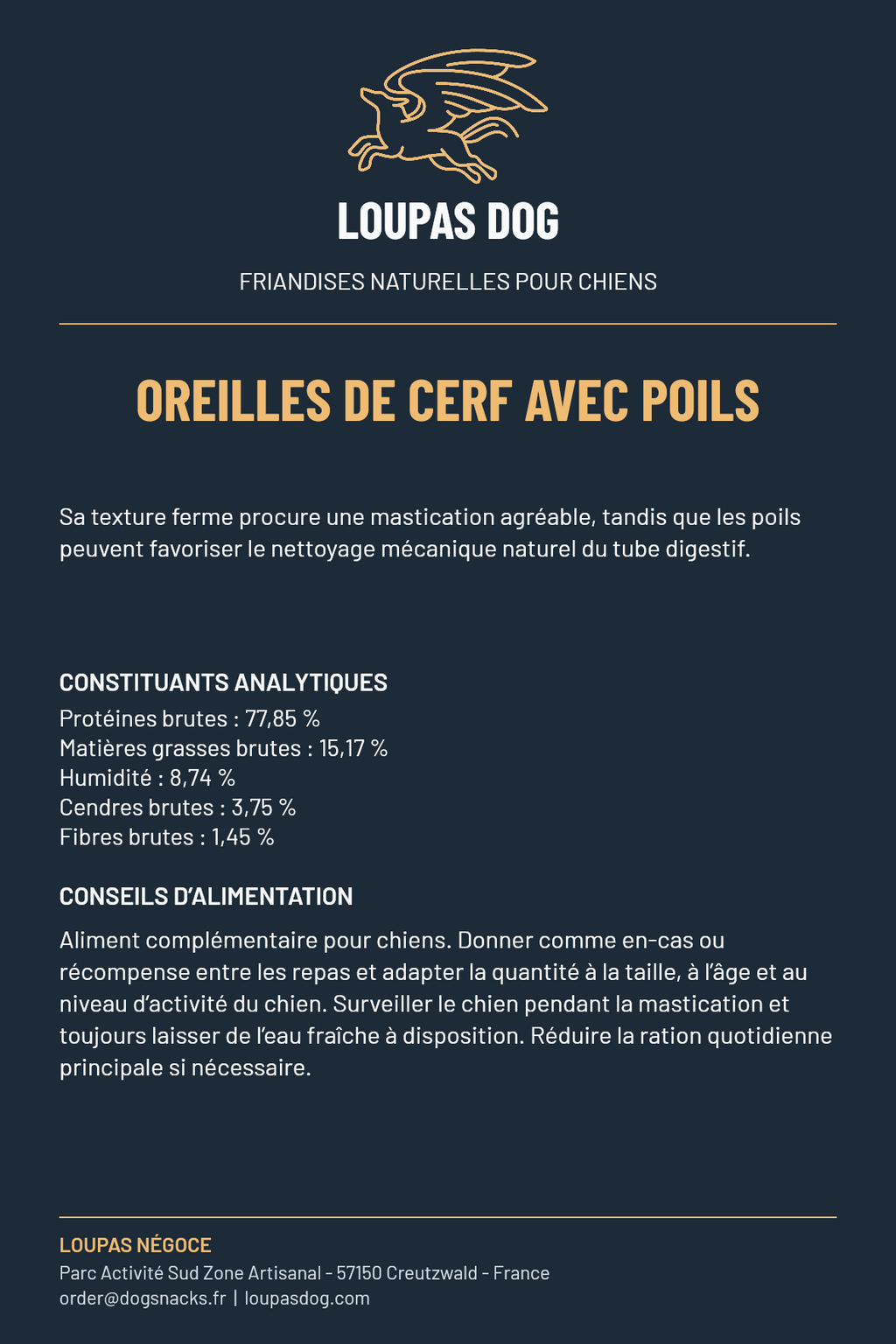 Étiquette LOUPAS DOG - Oreilles de cerf avec poils