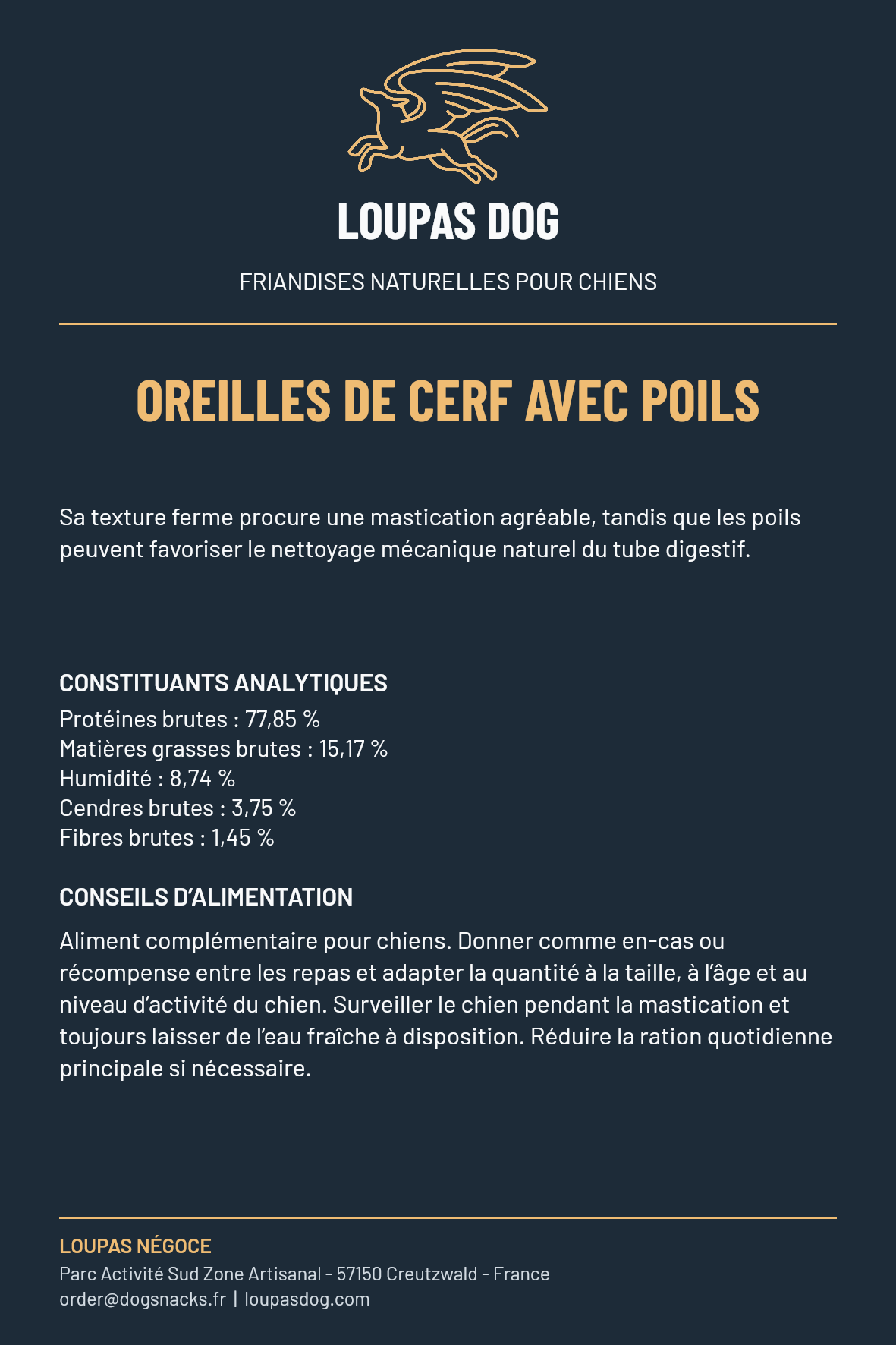 Étiquette LOUPAS DOG - Oreilles de cerf avec poils