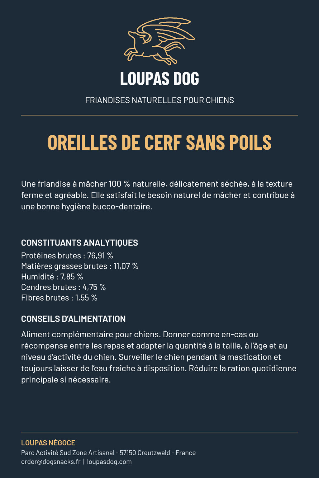 Étiquette LOUPAS DOG - Oreilles de cerf sans poils