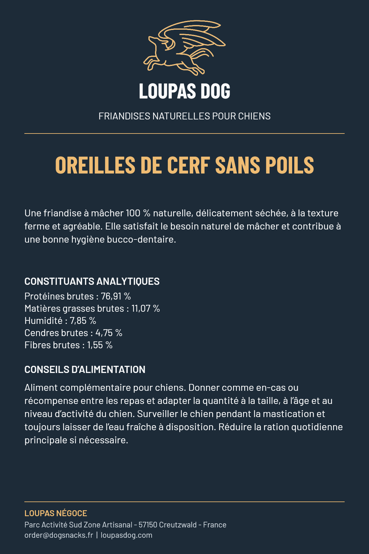 Étiquette LOUPAS DOG - Oreilles de cerf sans poils