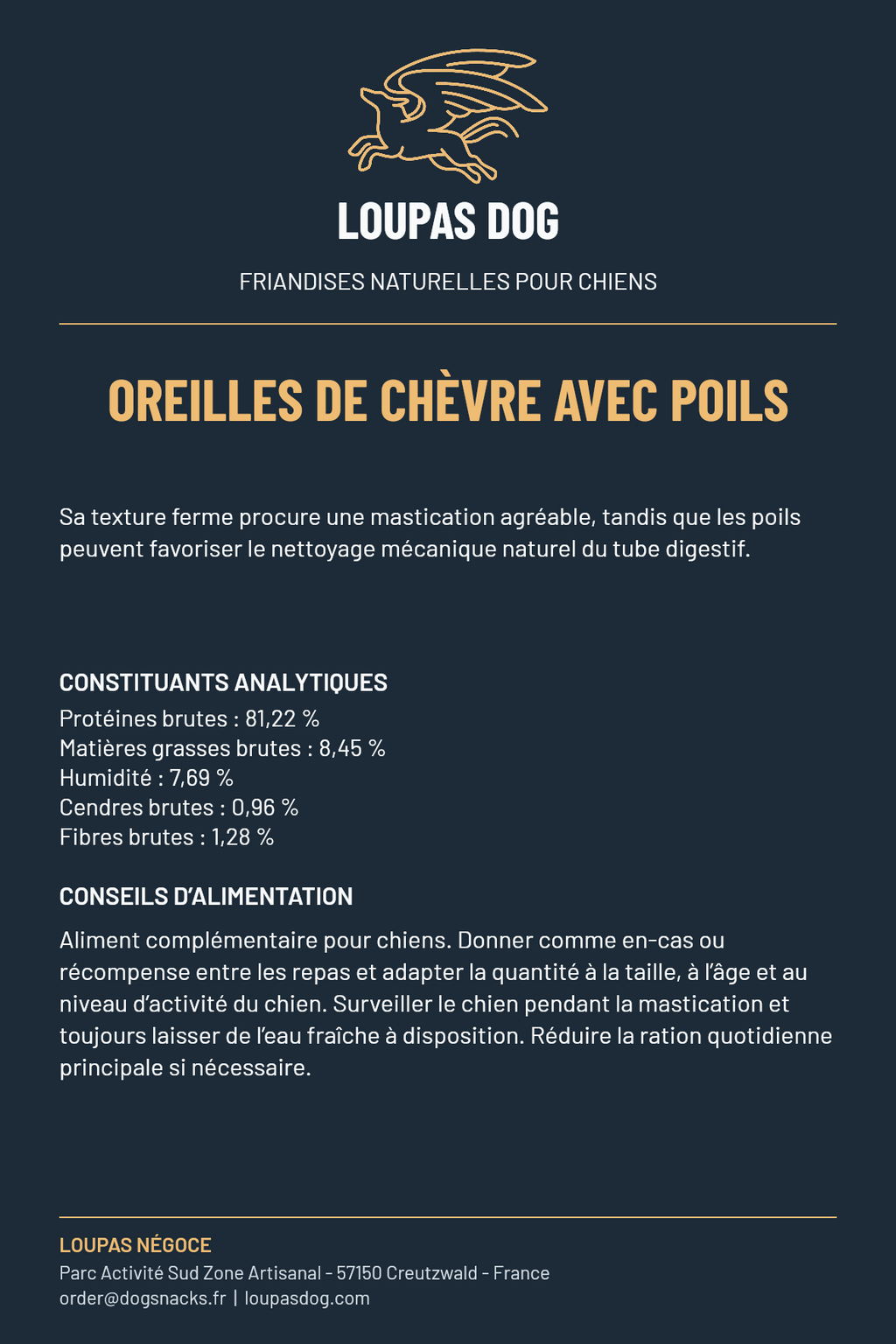 Étiquette LOUPAS DOG - Oreilles de chèvre avec poils