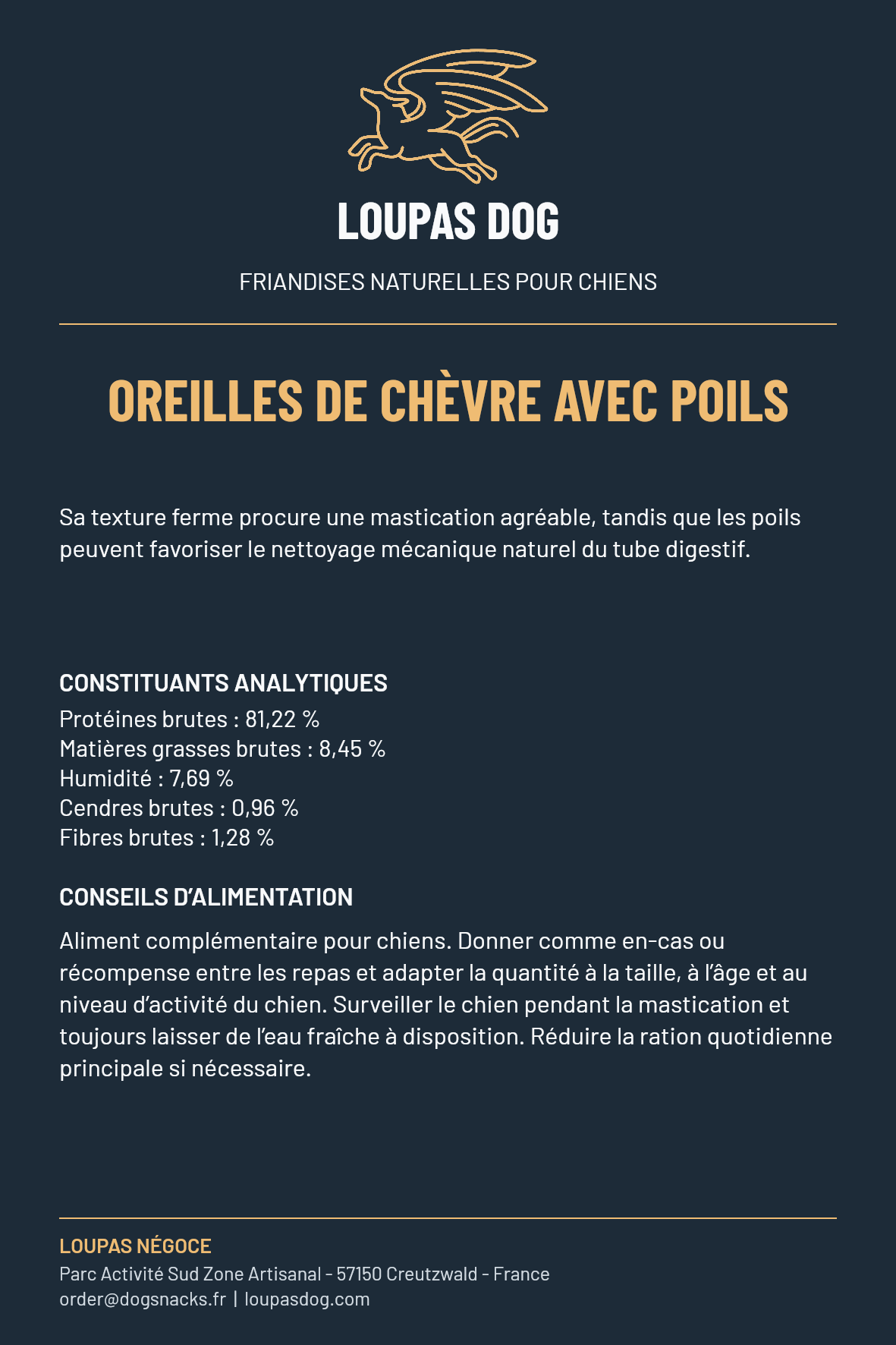 Étiquette LOUPAS DOG - Oreilles de chèvre avec poils