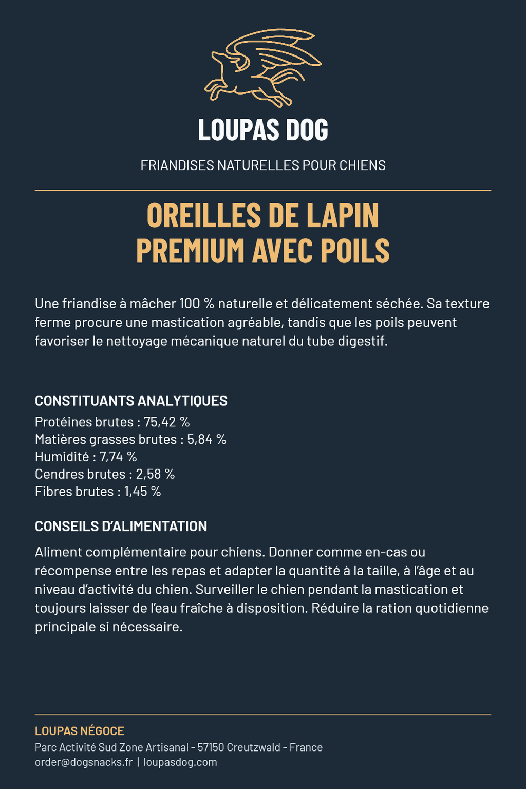 Étiquette LOUPAS DOG - Oreilles de lapin premium avec poils