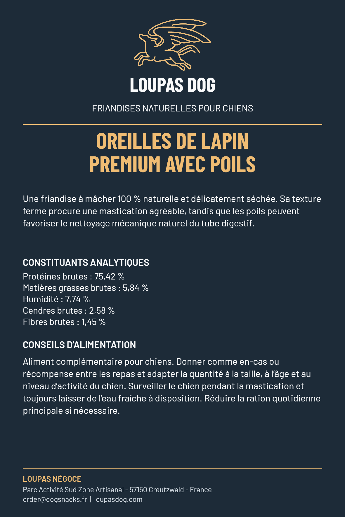 Étiquette LOUPAS DOG - Oreilles de lapin premium avec poils