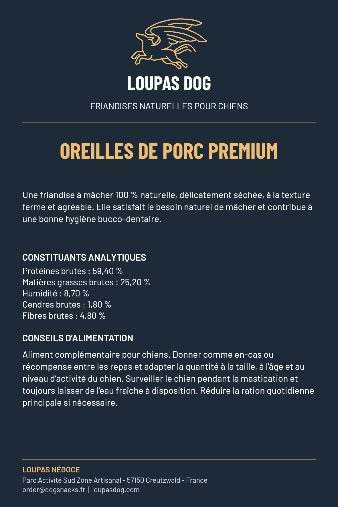 Étiquette LOUPAS DOG - Oreilles de porc premium
