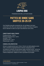 Étiquette LOUPAS DOG - Pattes de dinde sans griffes 20–25 cm
