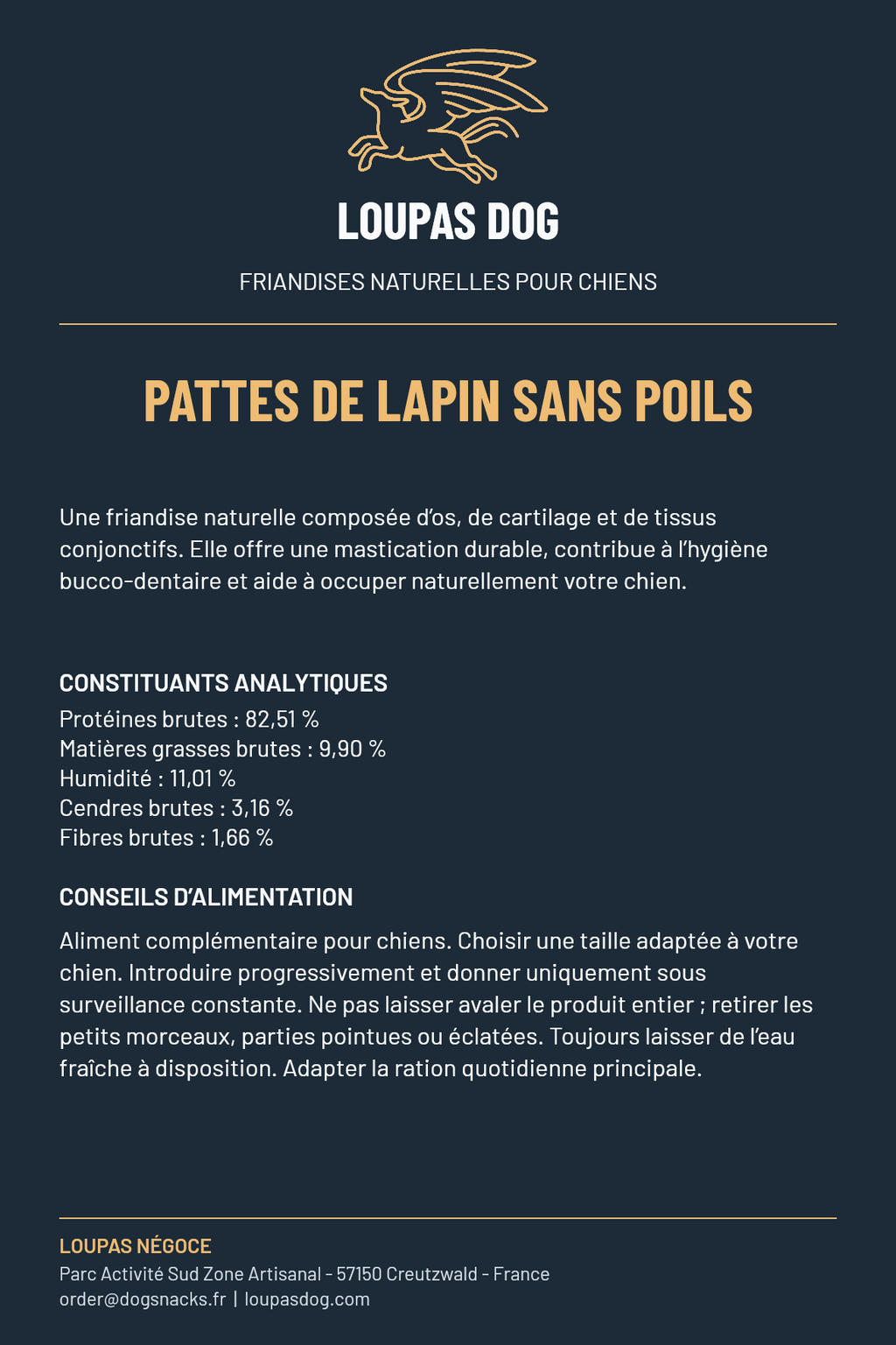 Étiquette LOUPAS DOG - Pattes de lapin sans poils