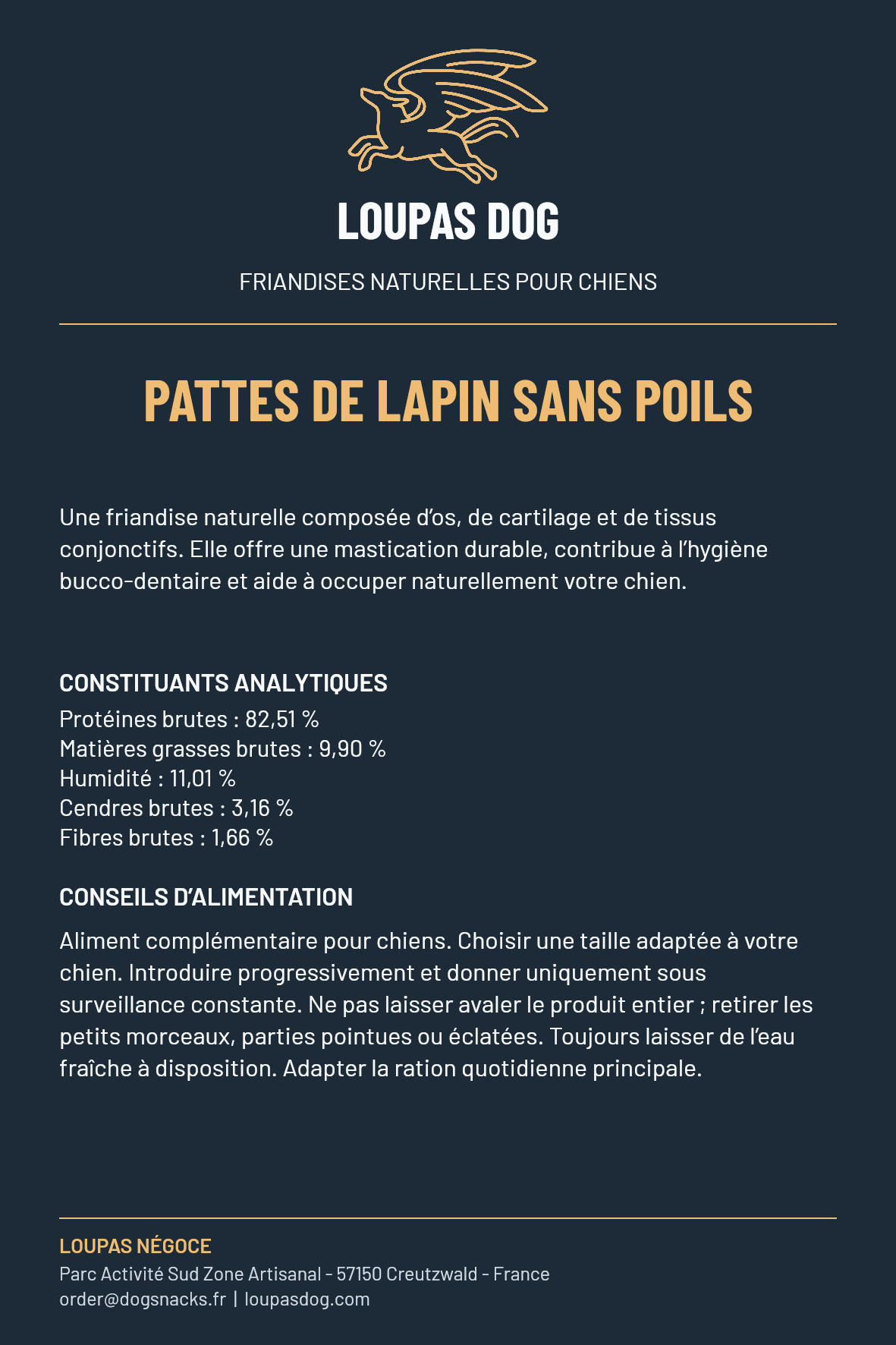 Étiquette LOUPAS DOG - Pattes de lapin sans poils
