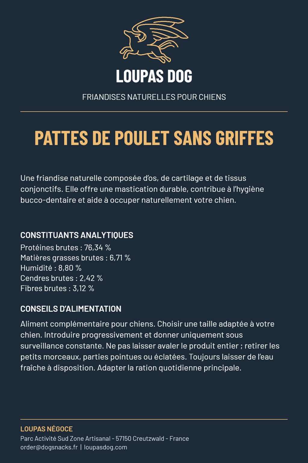 Étiquette LOUPAS DOG - Pattes de poulet sans griffes