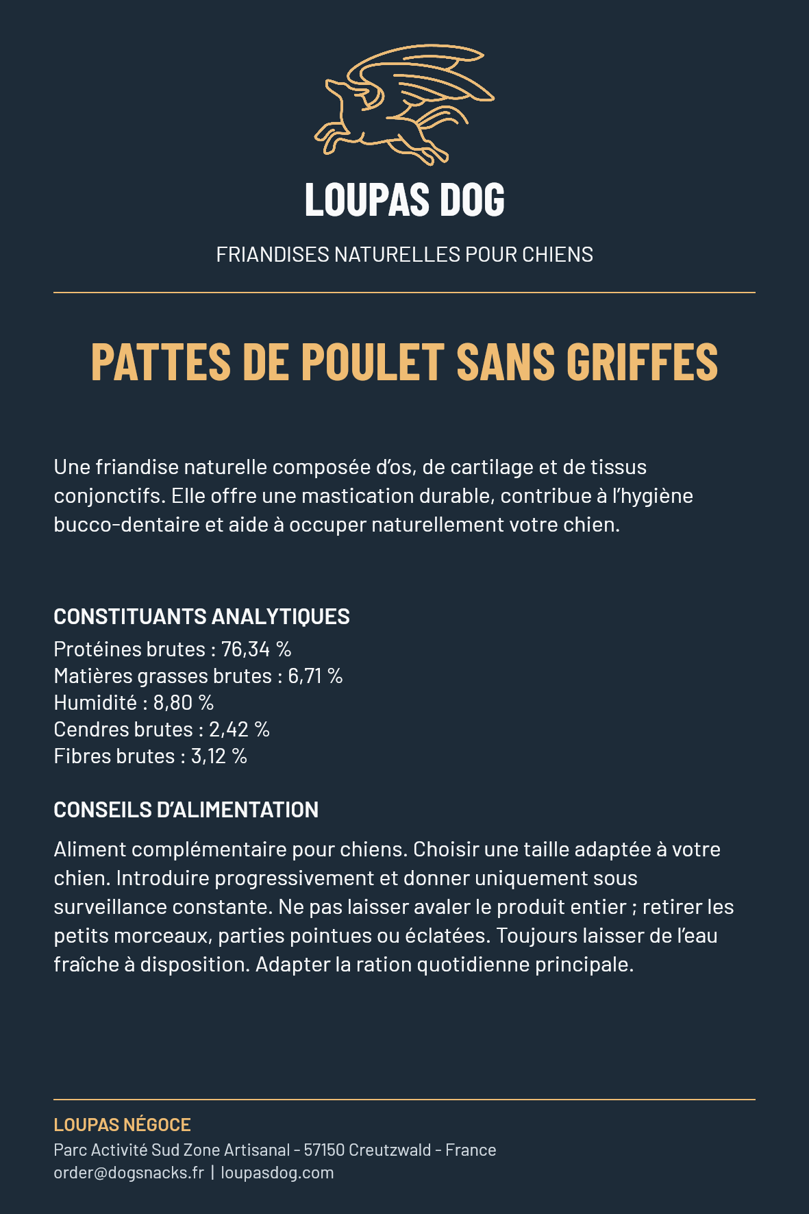 Étiquette LOUPAS DOG - Pattes de poulet sans griffes