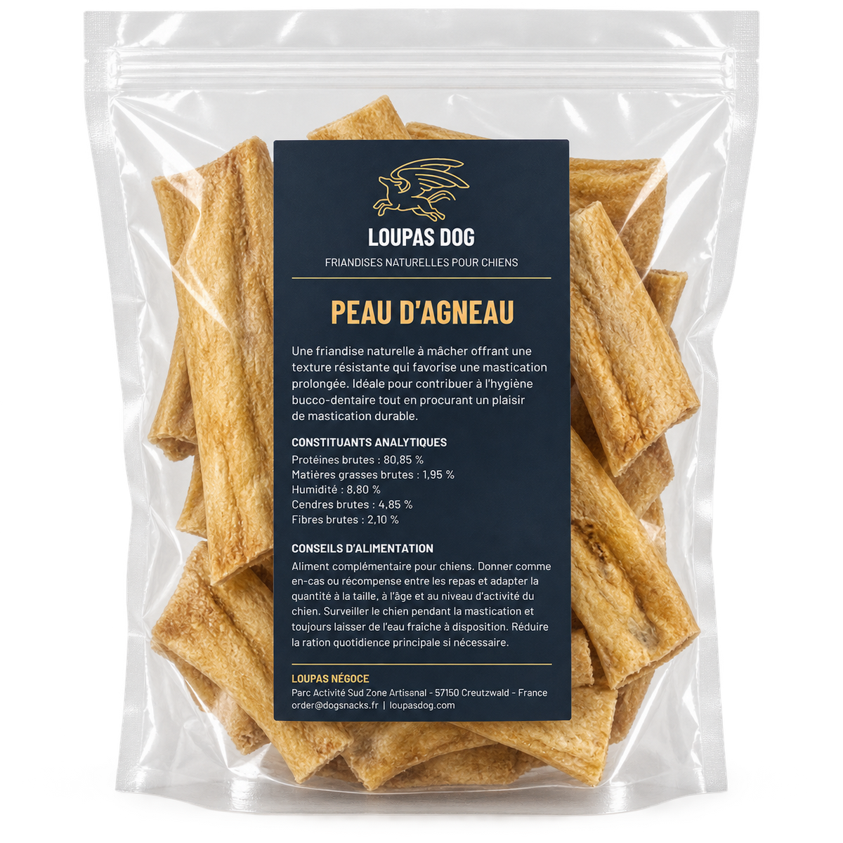 Visuel de présentation - Peau d'Agneau dans un sachet transparent LOUPAS DOG