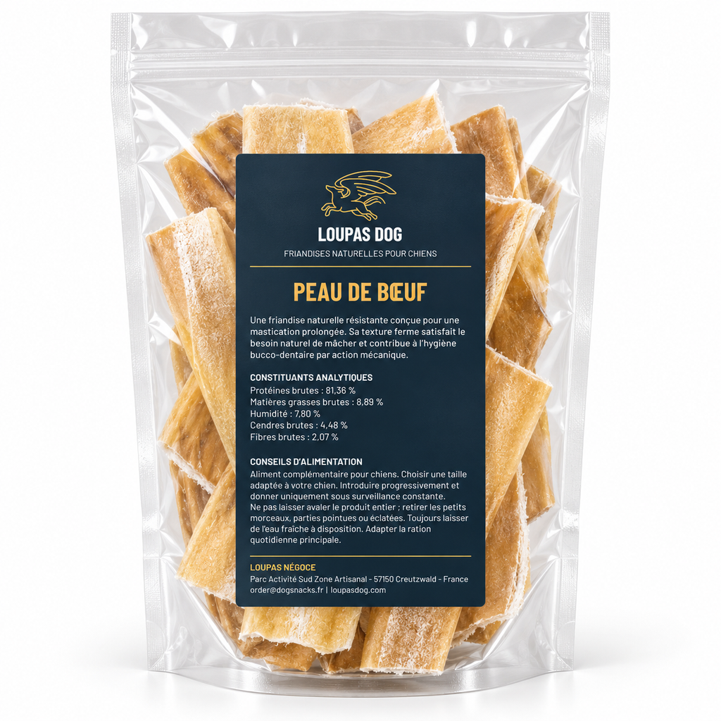 Visuel de présentation - Peau de bœuf dans un sachet transparent LOUPAS DOG