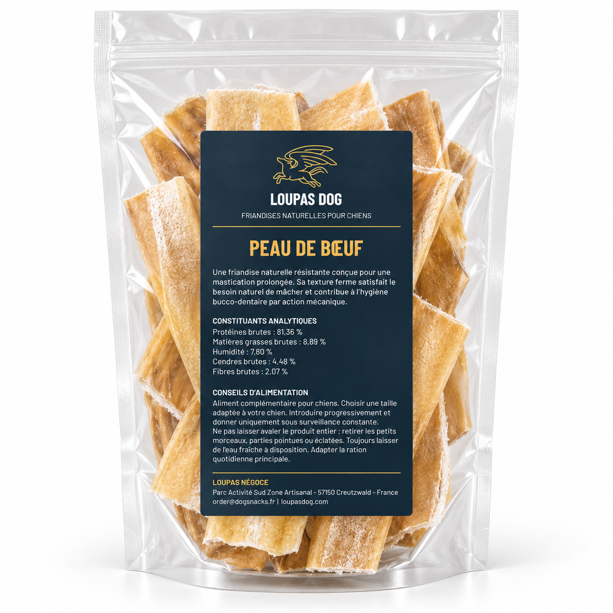 Visuel de présentation - Peau de bœuf dans un sachet transparent LOUPAS DOG