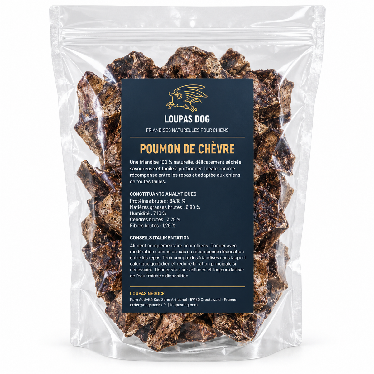 Visuel de présentation - Poumon de chèvre dans un sachet transparent LOUPAS DOG