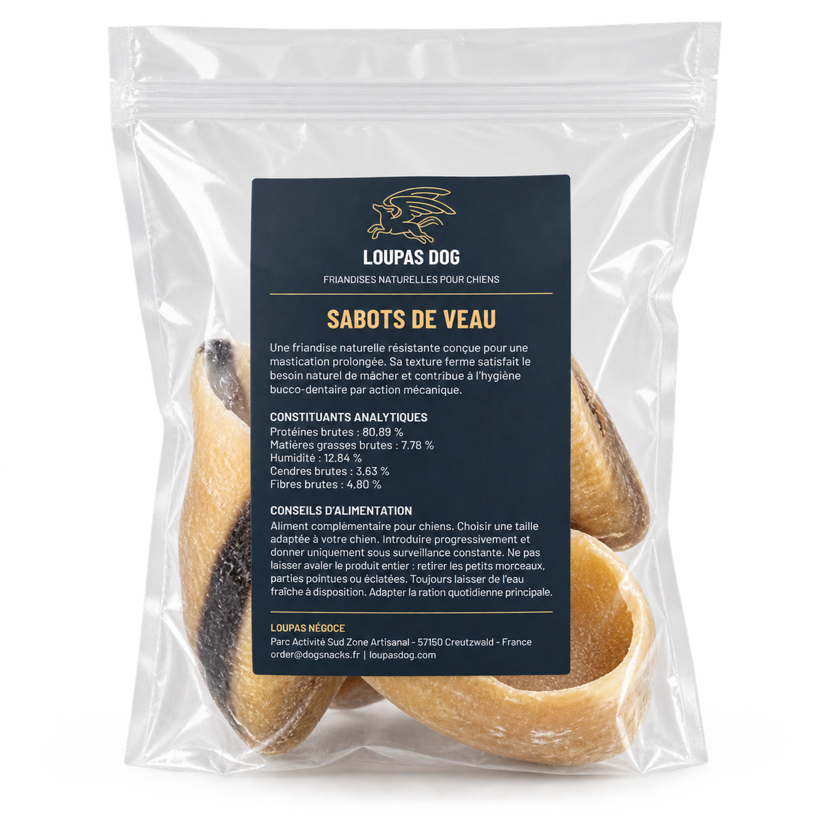 Visuel de présentation - Sabots de veau dans un sachet transparent LOUPAS DOG