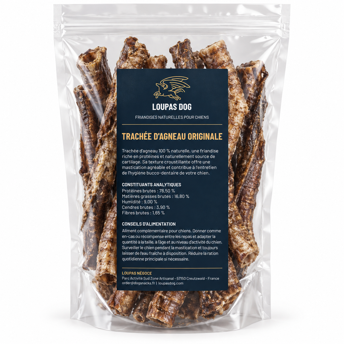 Visuel de présentation - Trachée d'Agneau Originale dans un sachet transparent LOUPAS DOG